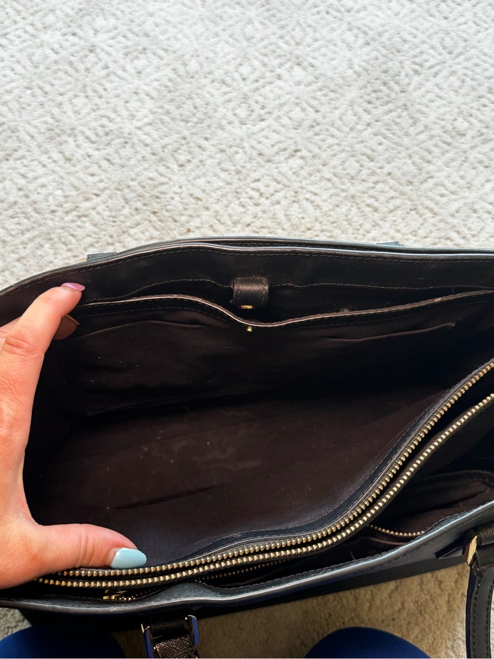 Tory Burch Black Leather Saffiano Tote with Gold Accents - Picture 6 of 12